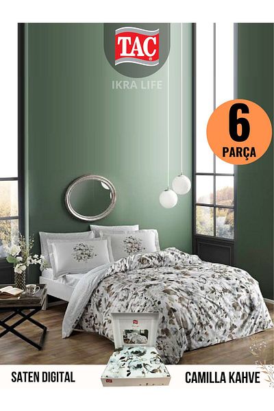 Taç Camille Brown Bedding Set Double Digital Satin