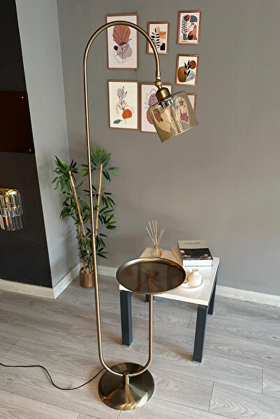 Bamyum Lille Bal Rengi Cam Lambader Modern Dekoratif Metal Oturma Odası Çalışma Odası Zemin Lambası