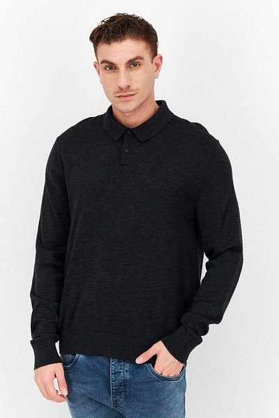 Calvin Klein Men Regular Fit Plain Long Sleeves Polo Shirts, Dark Grey