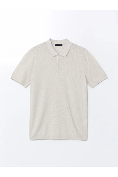 LC Waikiki SOUTHBLUE Μπεζ ανδρικό πλεκτό πουλόβερ με κοντομάνικο γιακά πόλο