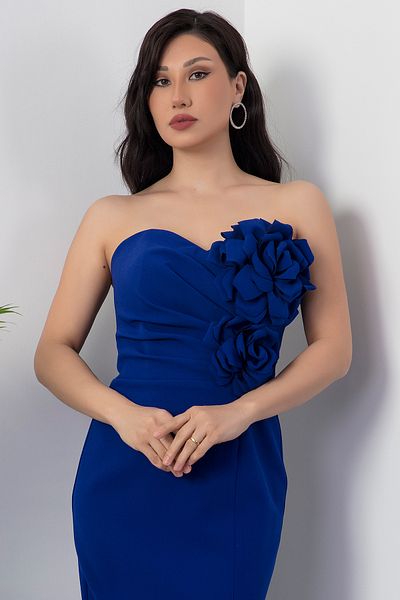 PULLIMM Rochie Atlas cu detaliu flori pe piept - BAL103