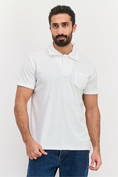 Brave Soul Men Regular Fit Short Sleeve Textured Polo Shirt, White