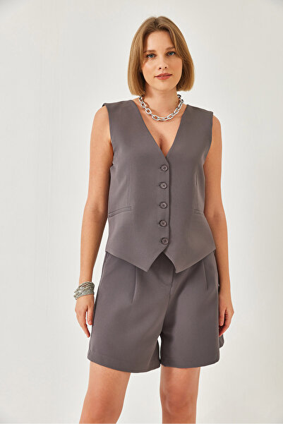 Bianco Lucci Women's V-Neck Vest Shorts Set 60316 60271017