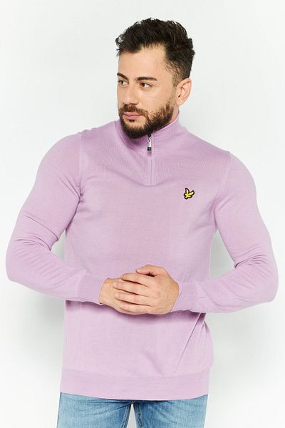 Lyle & Scott Men High Neck Long Sleeve Embroidered Logo Sweater, Lavender