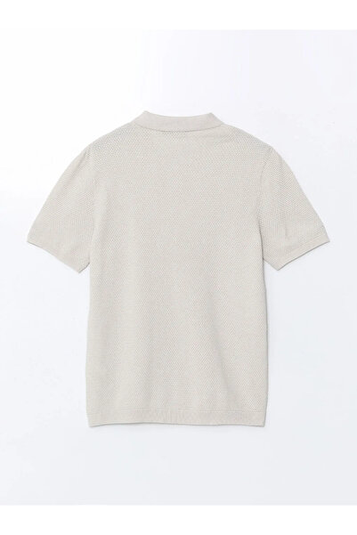 LC Waikiki SOUTHBLUE Μπεζ ανδρικό πλεκτό πουλόβερ με κοντομάνικο γιακά πόλο