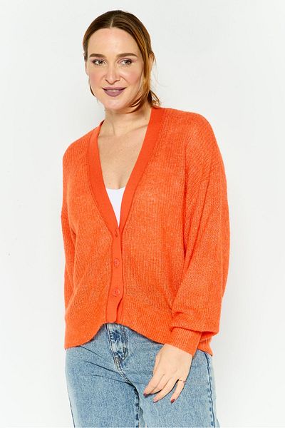 Esprit Women V-neck Textured Cardigan, Orange