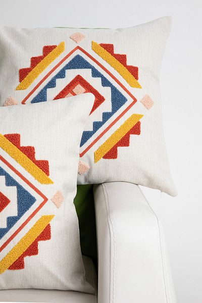 FAVORA Husă de pernă brodata din 2 bucăți din in geometric culoare cărămidă - 42x42