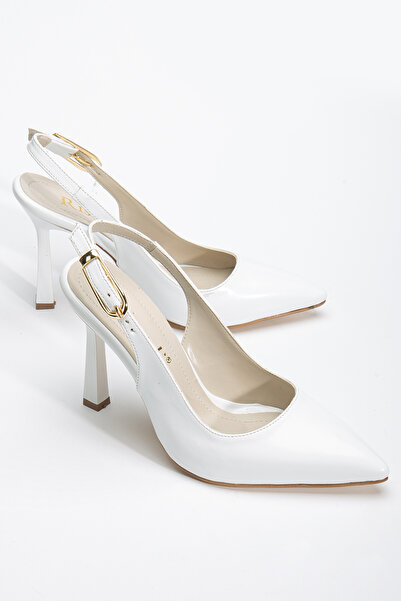 RİSSOLİ Rissoli Γυναικεία παπούτσια με τακούνι με λευκή λουστρίνι με αγκράφα