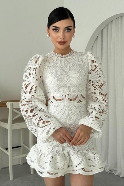 ZISHAN Rochie de seară de absolvire de noapte elegantă din dantelă cu mâneci cu balon 155