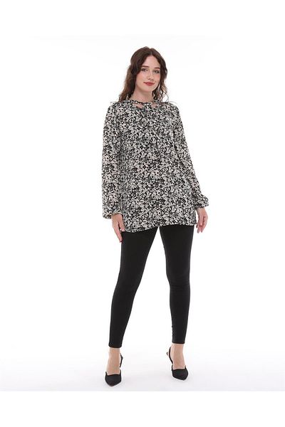 BNZ TEKSTİL Flower Pattern Front Lace Women's Bluz