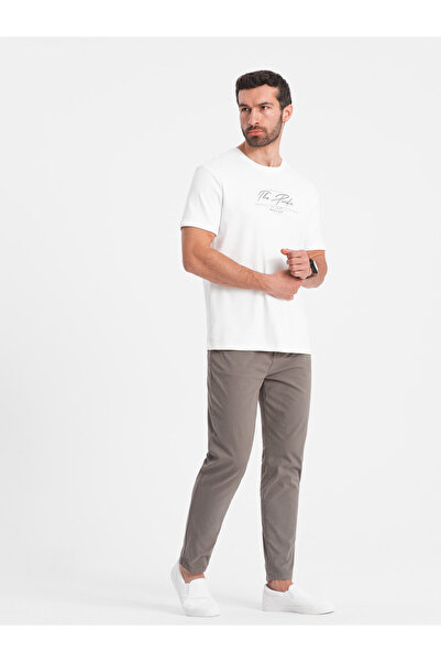 OMBRE Ανδρικό παντελόνι chino προσαρμοσμένο στα μέτρα σας - σκούρο μπεζ V5 OM-PACP-0151 XL