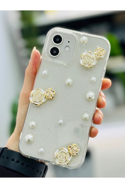 Go Aksesuar حافظة سيليكون مرنة متوافقة مع هاتف Iphone 12 و12 Pro مع لعبة بتصميم PEARL ROSE