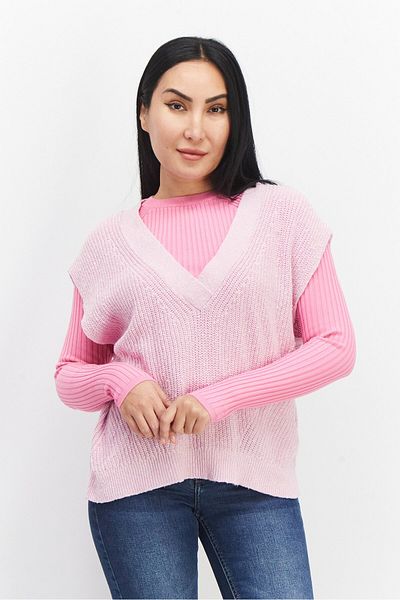 Esprit Women V-neck Knitted Sweater, Pink