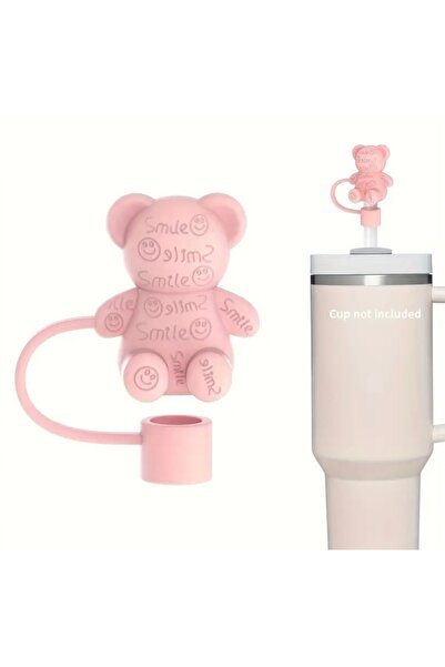 Qans Bilisim Ayıcıklı Pembe Termos Pipet Tıpası