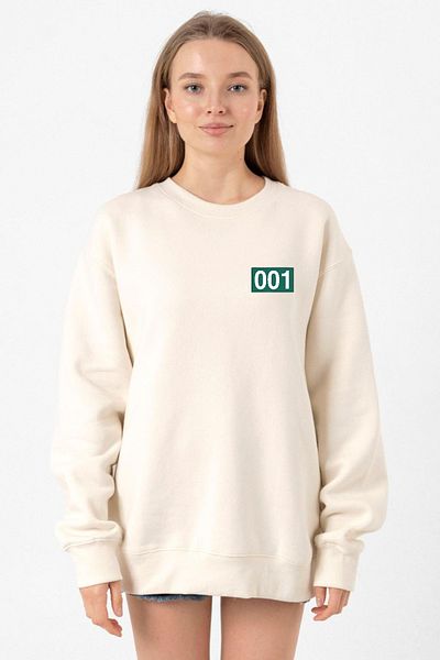 Tshirthane Squid Game Player 001 Ecru Women's 2Ip Sweatshirt