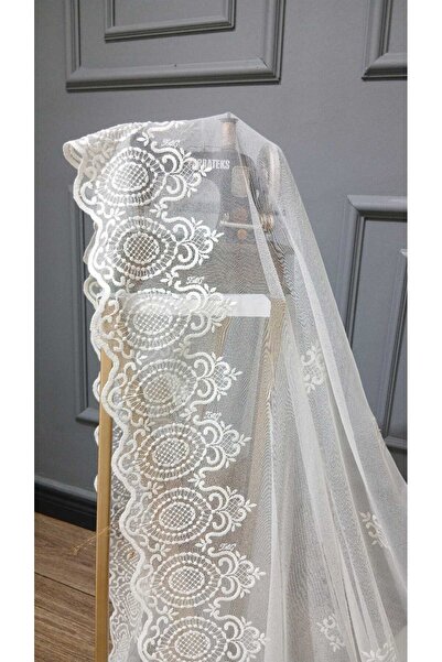 Taç Crown Skirt Embroidery Spreader Model Style Modern 2 Layers Pleated Tulle Curtain