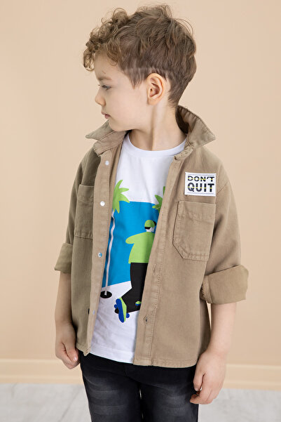 Cansın Mini Coffee Crested Jeans Shirt Trousers Boy's 3 Piece Suit 20025