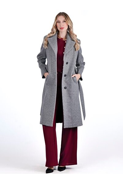 zaden Gri Kemerli Palto