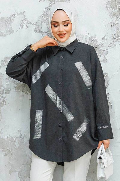 Neva Style Cămașă Puane Hijab cu model antracit - 31984ANT