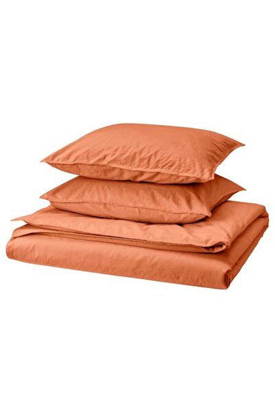 IKEA ANGSLILJA, set de lenjerie de pat dublă, roșu-maro, 240x220/50x60 cm