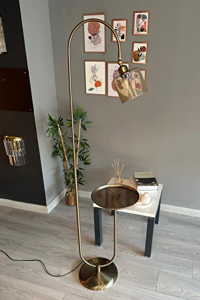 Bamyum Lille Bal Rengi Cam Lambader Modern Dekoratif Metal Oturma Odası Çalışma Odası Zemin Lambası