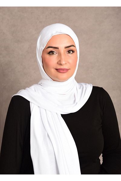 Şalcenneti.com Culoare albă optică - șal de damă din bumbac pieptănat hijab, lung sezonier, cusut special