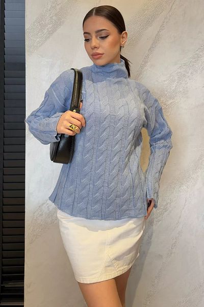 GÜLSELİ Pulover de damă cu model pe jumătate cu gât roșu albastru