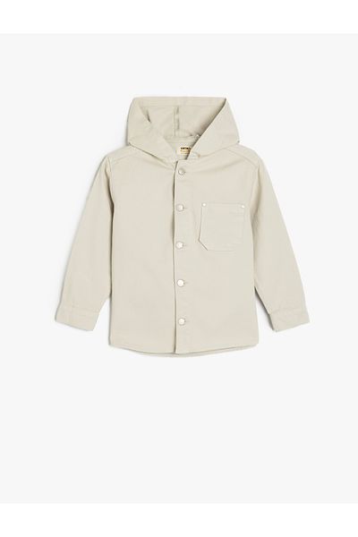 Koton Cotton Pocket Detailed Long Sleeve Hooded Denim Shirt Jacket