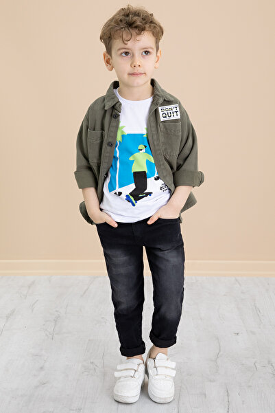 Cansın Mini Boy's 3-Piece Khaki Set - Coat of Arms Jeans, Shirt Pants 20026