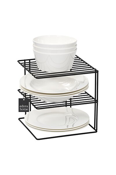Edora Home Чорна матова 3-рівнева шафа для інтер'єру, багатофункціональна тарілка, чашка, полиця для кухонного органайзера, підставка для тарілок - іржавий метал