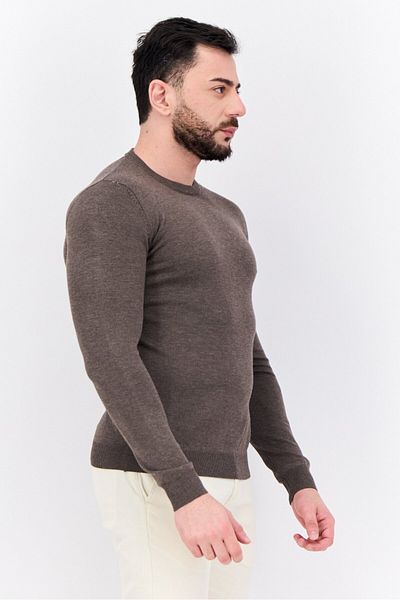 Sorbino Men Crew Neck Long Sleeve Knitted Sweater, Taupe