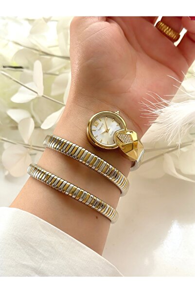 Ferrucci -(GOLD&GÜMÜŞ) Taş Detaylı Yılan Model Kadın Kol Saati-