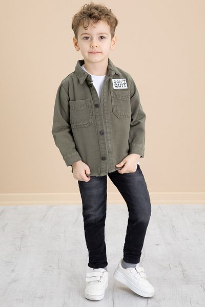 Cansın Mini Boy's 3-Piece Khaki Set - Coat of Arms Jeans, Shirt Pants 20026