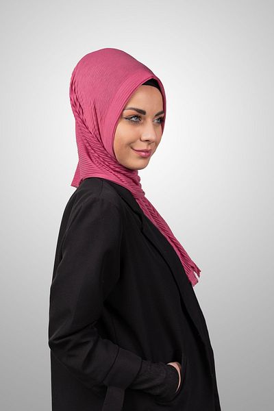 Şalcenneti.com Πρακτικό πλισέ σάλι με βιολογικό σφουγγάρι ρόδι - έτοιμο μοντέλο