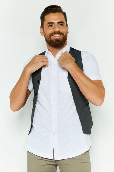 Asos Design Men Slim Fit Plain Sleeveless Waistcoat, Charcoal