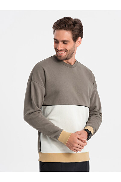 OMBRE Ανδρικό φούτερ OVERSIZE με χρωματικό συνδυασμό - χακί V7 OM-SSNZ-0130 XL
