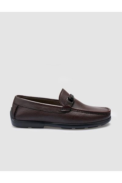 Cabani 100% Genuine Leather Brown Buckle Detailed Men's Loafer