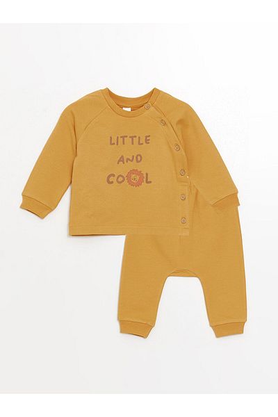 LC Waikiki Lcw Crew Neck Printed Baby Boy Cardigan and Pants 2-Piece Set Fast Fashion