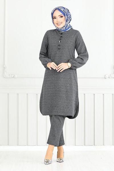 ModaMerve Anthracite Hijab Set - with Button, 22035Ukb929-M
