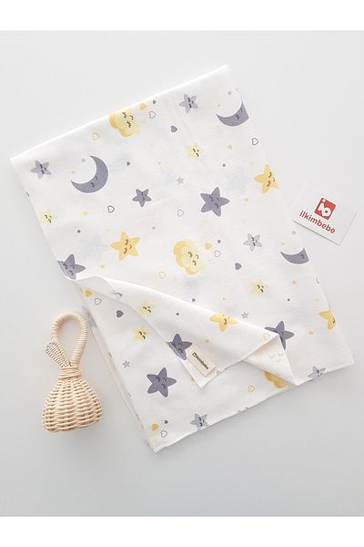 ilkimbebe Star Cloud 85X90 Single Layer Flannel Newborn Baby Blanket, 100% Cotton