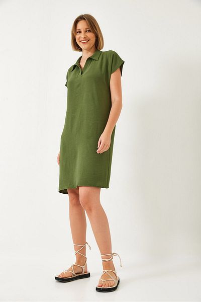 Bianco Lucci Women's Polo Neck Summer Loose Linen Ayrobin Dress 70219 60271008