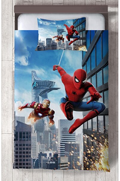 MASAL ODAM BEBEK VE ÇOCUK ODASI Iron Man ve Spider Man Desenli Yatak Örtüsü