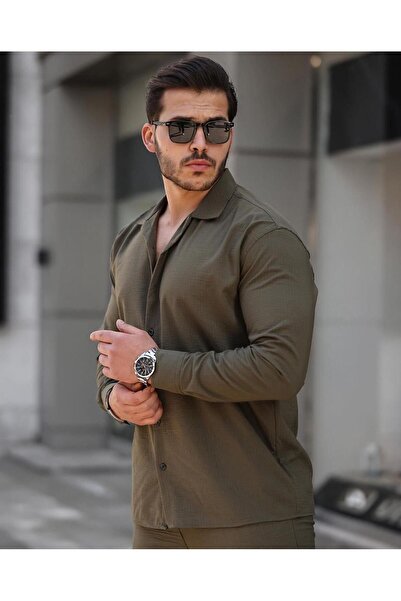 Black Sokak Férfi khaki nyári hosszú ujjú ing szett