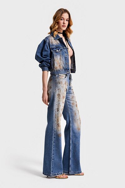 its basic Blugi de damă Culoare 4S568 Design cu pietre strălucitoare Denim largi, evazat