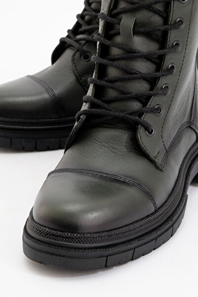 Dericlub Kadın Fermuarlı Bağcıklı Casual Bot Gerçek Deri Br 66245 Haki