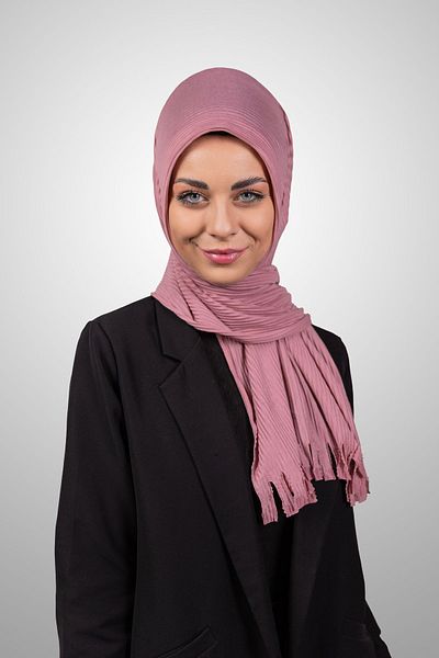 Şalcenneti.com Organic Lilac Practical Pleated Shawl - Ready Plug-In Sponge Model