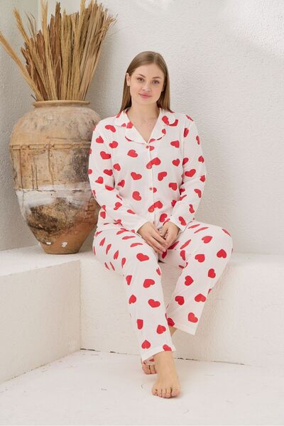 PİJAMOOD Жіночий комплект піжами Battal з довгими рукавами, з бавовни, на ґудзиках спереду