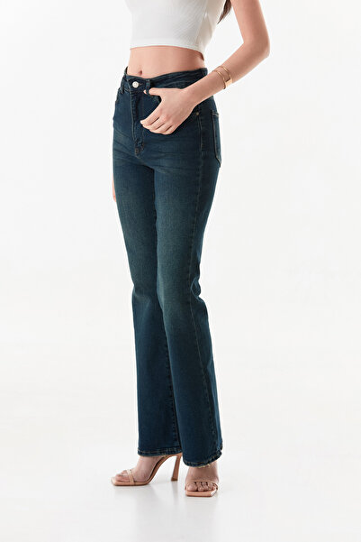 Fulla Moda Düğmeli Yüksek Bel İspanyol Paça Pantolon