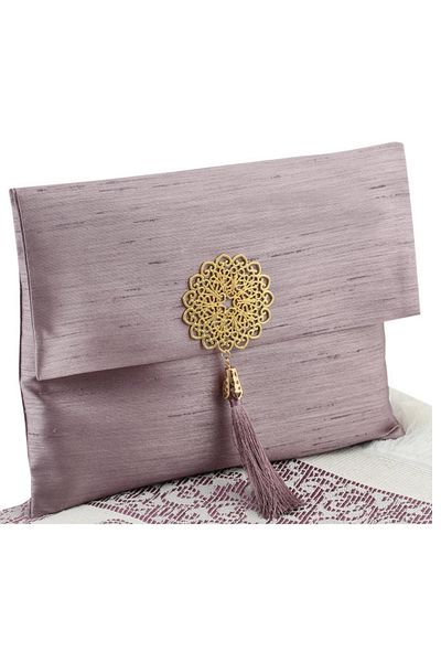 Modish Group Taffeta Prayer Rug with Slub Pouch and Pearl Vav Prayer Beads Set, Portable Prayer Set, Gift Set