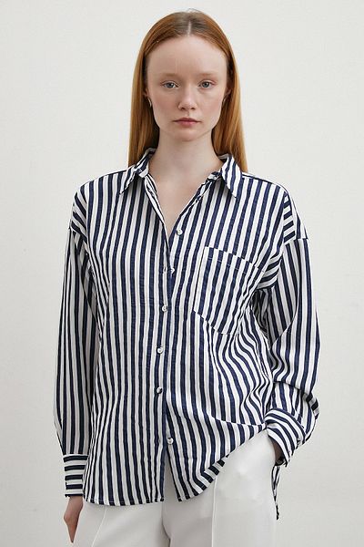 Never more Navy Blue Multi Striped Pocket Shirt